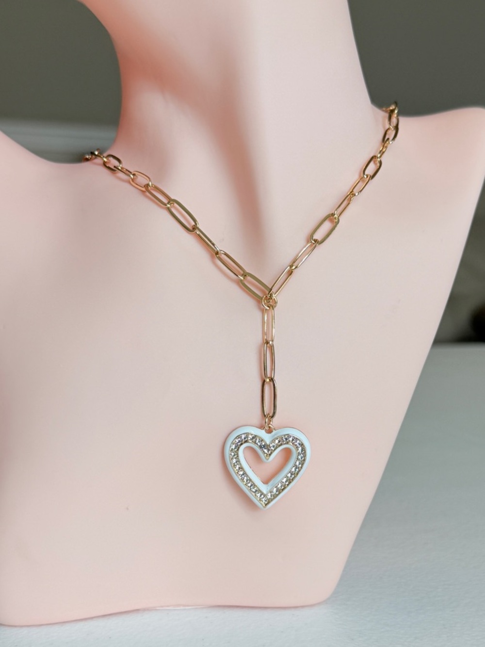 Gold Link Necklace with Heart Pendant